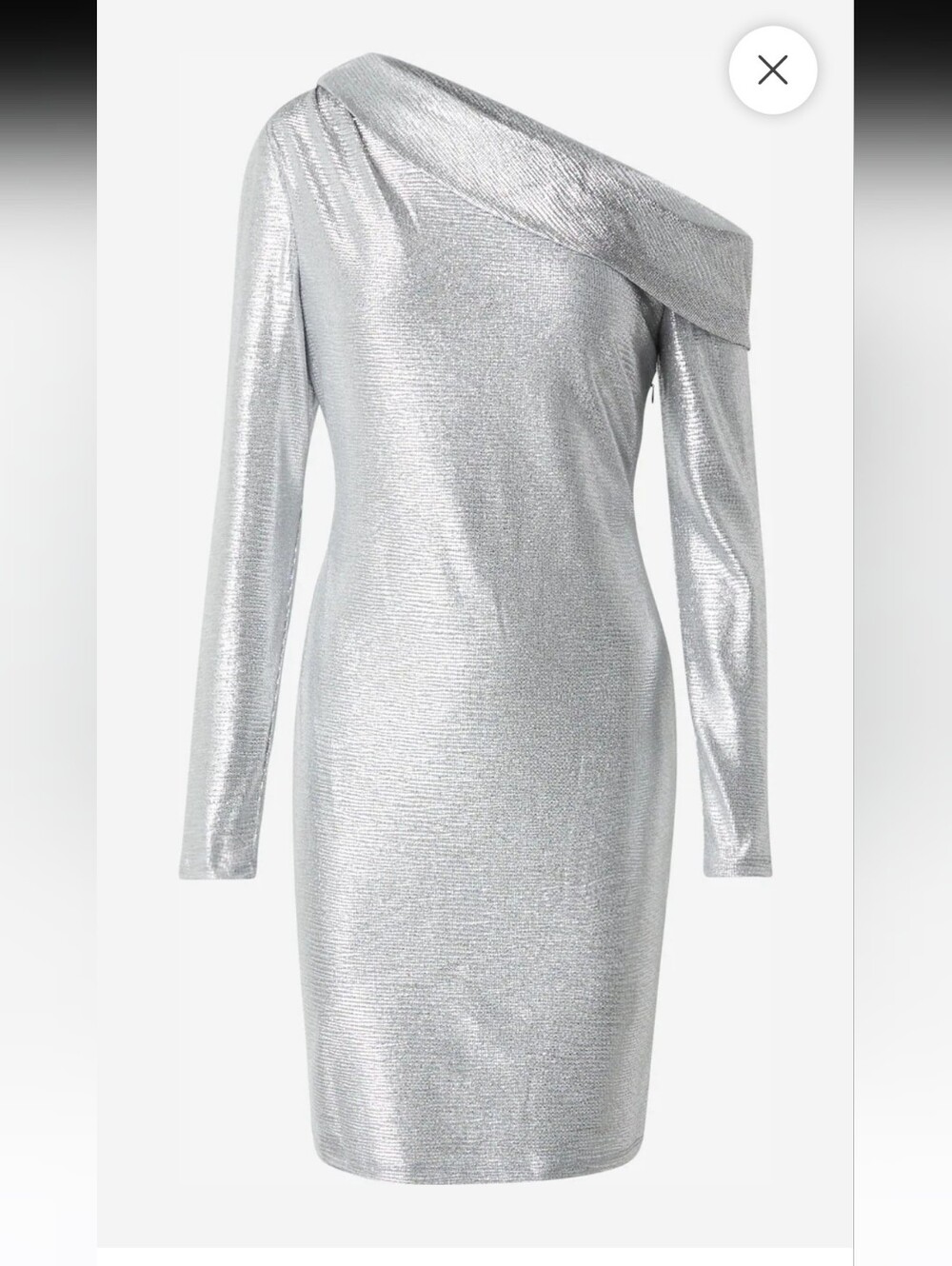 NWT Lauren Ralph Lauren Silver Metallic Off-Shoulder Long Sleeve Cocktail Dress - Picture 5 of 14